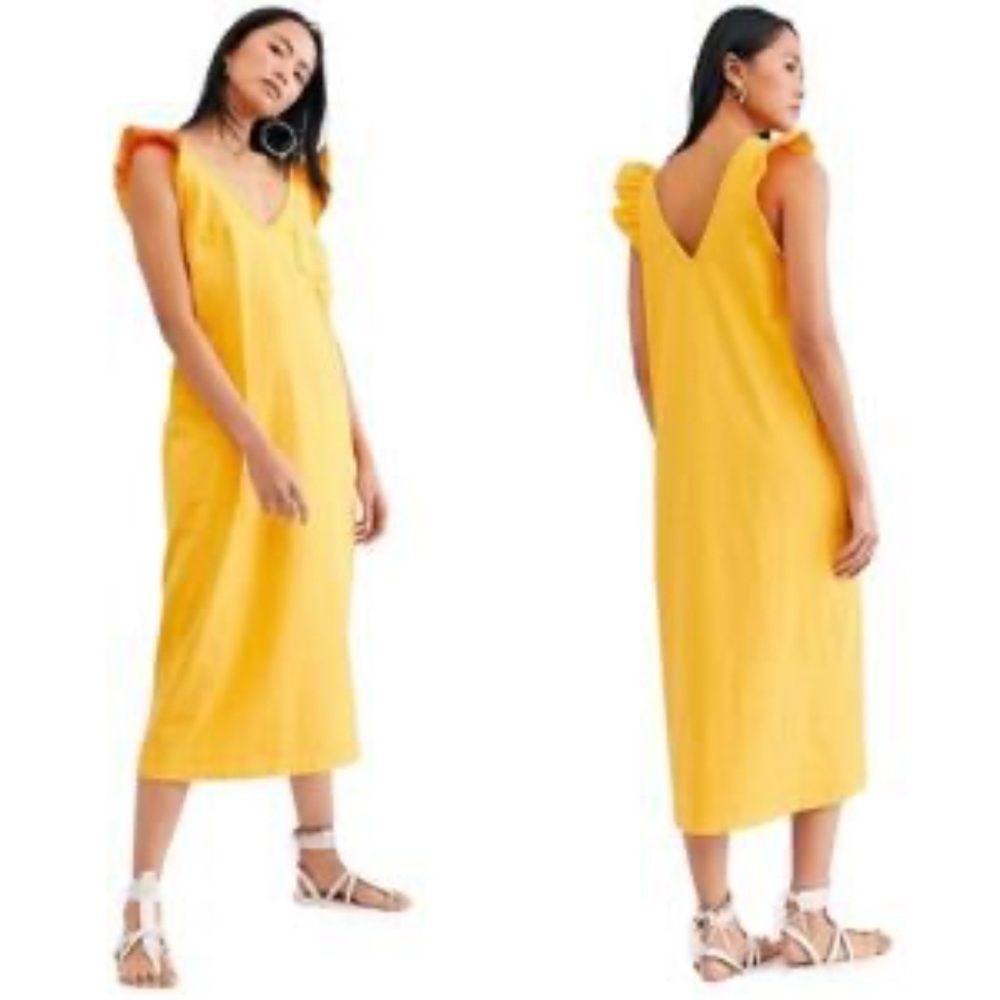 FP BEACH Yellow Ruffle Sleeve Cotton Maxi Dress, XS